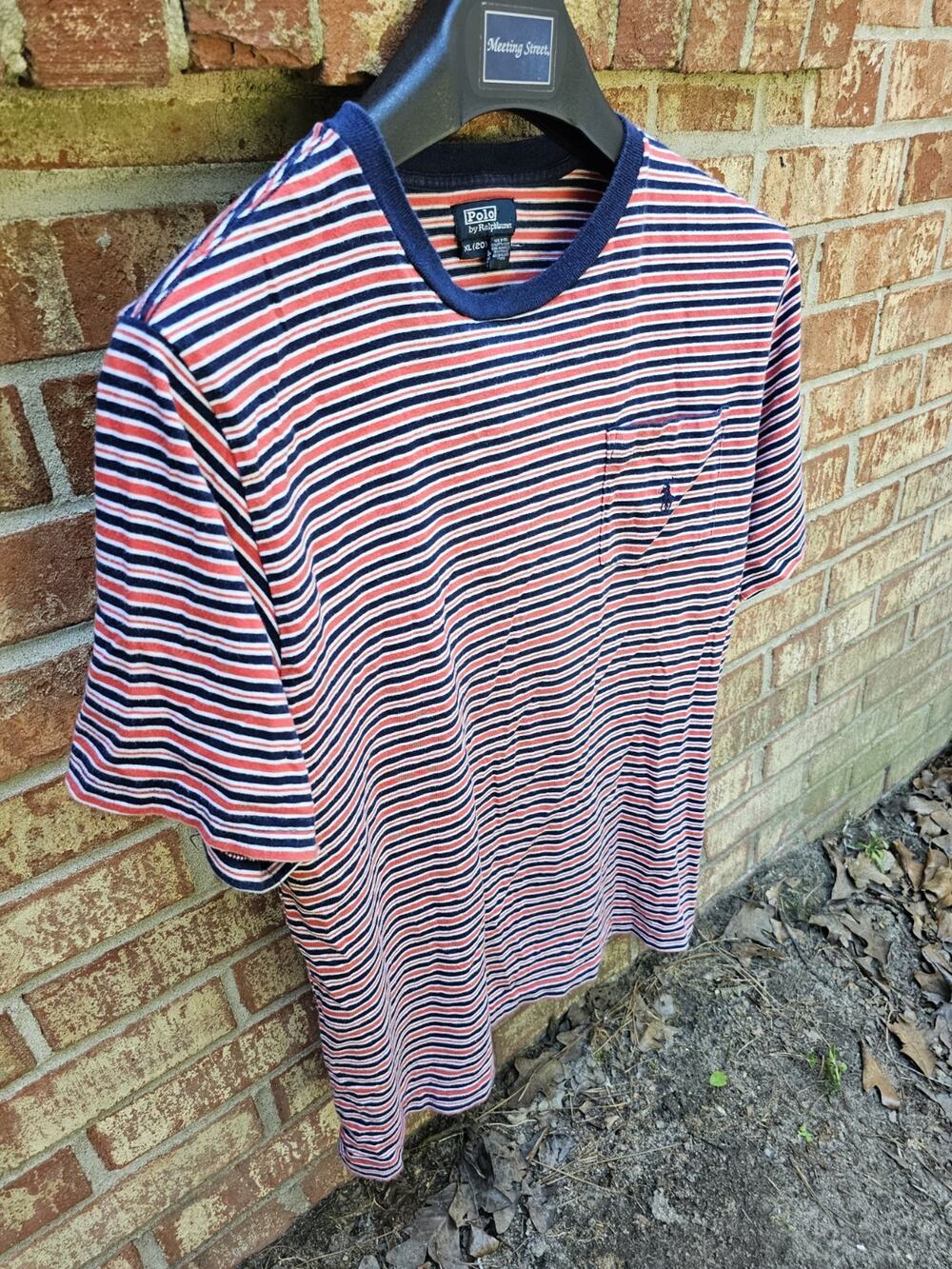 Vtg Polo Ralph Lauren Striped Jersey Pocket T-Shirt Boys XL 20 Classic Ringer T